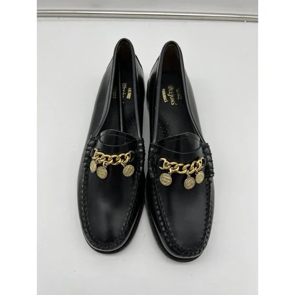 New Anthropologie Bass Charm Penny Laofers Womans Size 8 Medium Black Slip On - Picture 3 of 11